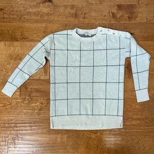 Women’s Loft Windowpane Sweater - Small - Tan + Charcoal Gray - with Buttons